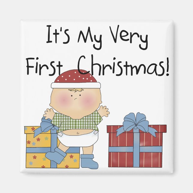 Junge und Geschenke 1. Weihnachtsgeschenke Magnet (Vorne)