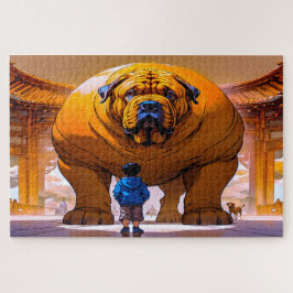 Junge und großer Hund Puzzle