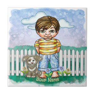 Junge und Hund  Fliese
