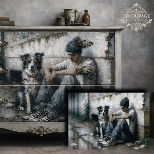 Junge und Hund Regnerische städtische Stille Décou Seidenpapier