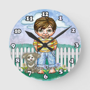 Junge und Hund  Runde Wanduhr
