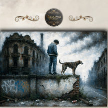 Junge und Hund Urban Edge Stormy Blue Découpage