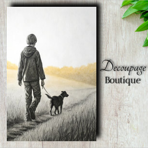 Junge und Hunde Landschaft Decoupage Seidenpapier