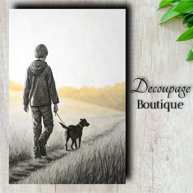 Junge und Hunde Landschaft Decoupage Seidenpapier (Boy and Dog Countryside Decoupage Tissue Paper)