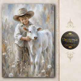 Junge und Kalb Farmhouse-Dekupage Seidenpapier