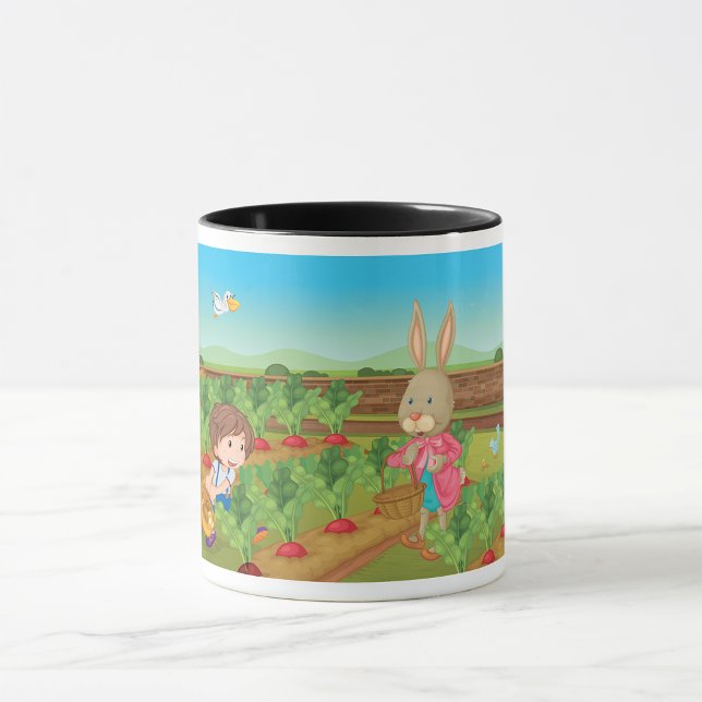 Junge und Kaninchen, die Veggies-Tasse picken Tasse (Von Creator hochgeladen)