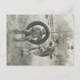 Junge und Kuh schwarz-weiß Vintage-Postkarte Postkarte