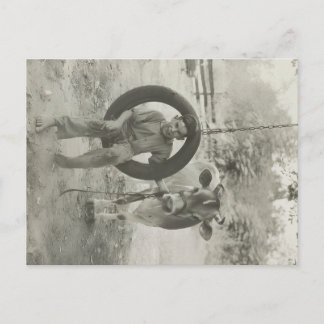 Junge und Kuh schwarz-weiß Vintage-Postkarte Postkarte