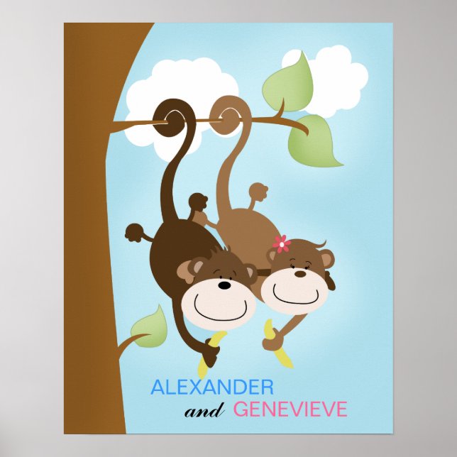 Junge und Mädchen Affen WALL ART PRINT 16x20 Poster (Vorne)