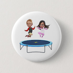 Junge und Mädchen auf Trampolin Button