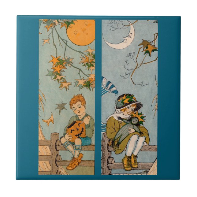 Junge und Mädchen der 1920er Jahre im Herbst Fliese (Vorderseite)