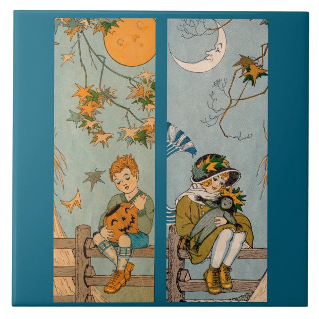 Junge und Mädchen der 1920er Jahre im Herbst Fliese (Vorderseite)