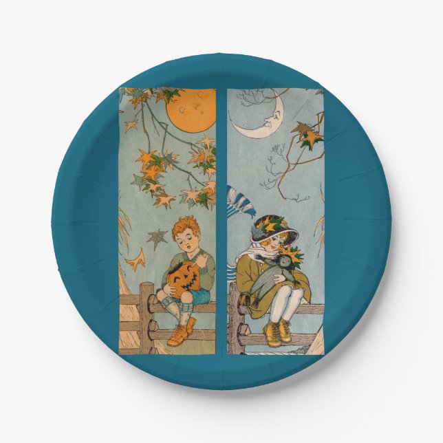 Junge und Mädchen der 1920er Jahre im Herbst Pappteller (Vorderseite)