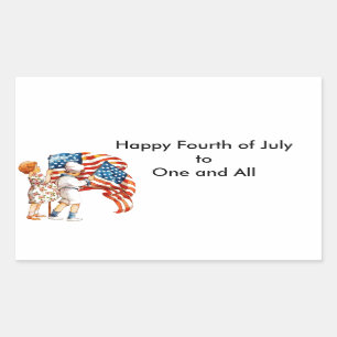 Junge und Mädchen, die Flaggen winken Rechteckiger Aufkleber