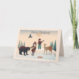 💕 Junge und Mädchen im Wald mit Tieren Weihnachte Karte