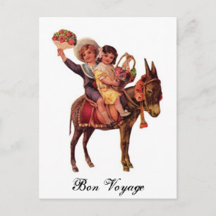 Junge und Mädchen reiten auf einem Esel, Glücklich Postkarte