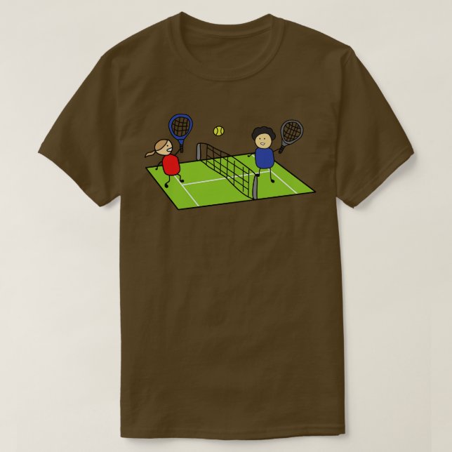 Junge und Mädchen spielen Tennis auf Tennis Fiel T-Shirt (Design vorne)