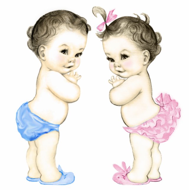 Junge und Mädchen Twin Baby Dusche Freistehende Fotoskulptur (Vorne)