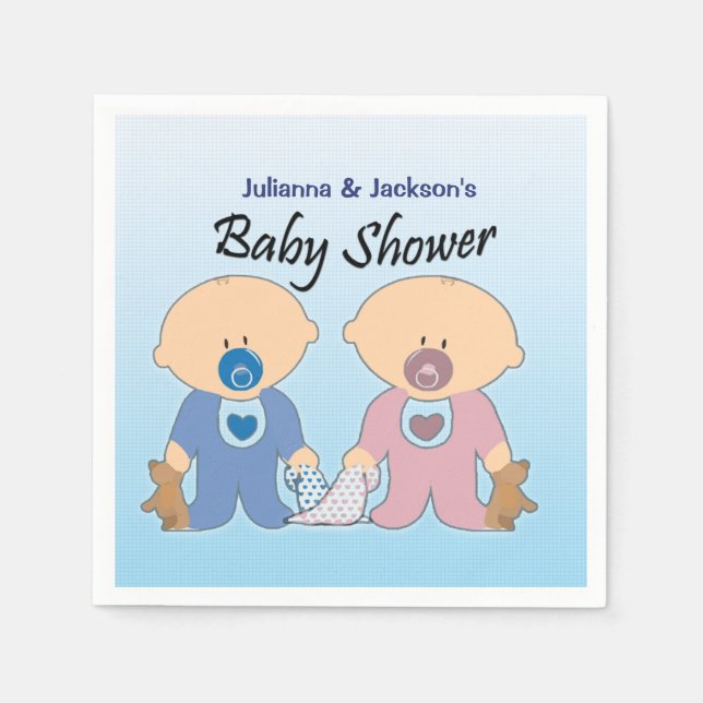 Junge und Mädchen Twins Baby Dusche Napkins Serviette (Vorderseite)