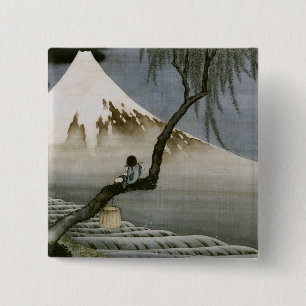 Junge und Mount Fuji Hokusai japanische Fine Art Button