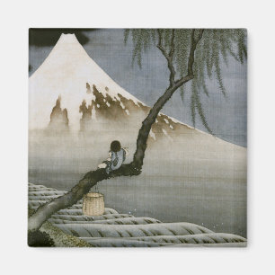 Junge und Mount Fuji Hokusai japanische Fine Art Magnet