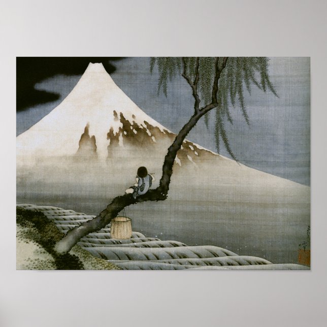Junge und Mount Fuji Hokusai japanische Fine Art Poster (Vorne)