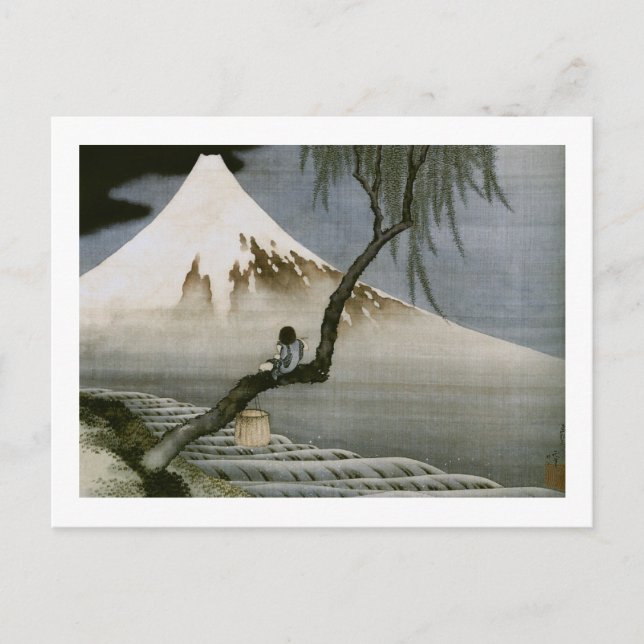 Junge und Mount Fuji Hokusai japanische Fine Art Postkarte (Vorderseite)