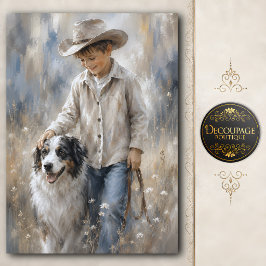 Junge und Ranchhund-Decoupage Seidenpapier