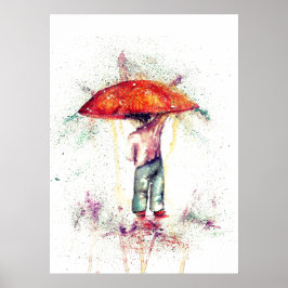 Junge und Regenschirm Aquarell Dekoration