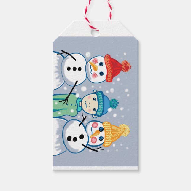 Junge und Schneemänner Geschenkanhänger (Vorderseite)