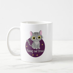 Junge und tapfere Kawaii niedliche graue Katze läc Kaffeetasse