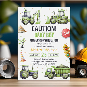 Junge unter Baustellen Baby-Dusche Einladung