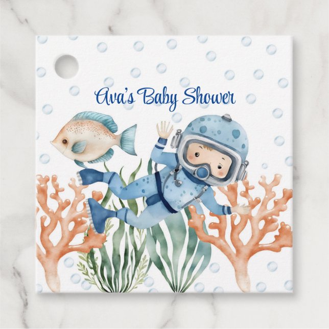 Junge unter der Sea Baby Dusche Geschenkanhänger (Vorderseite)