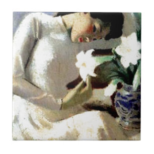 Junge vietnamesische Frau mit Lilie Fliese