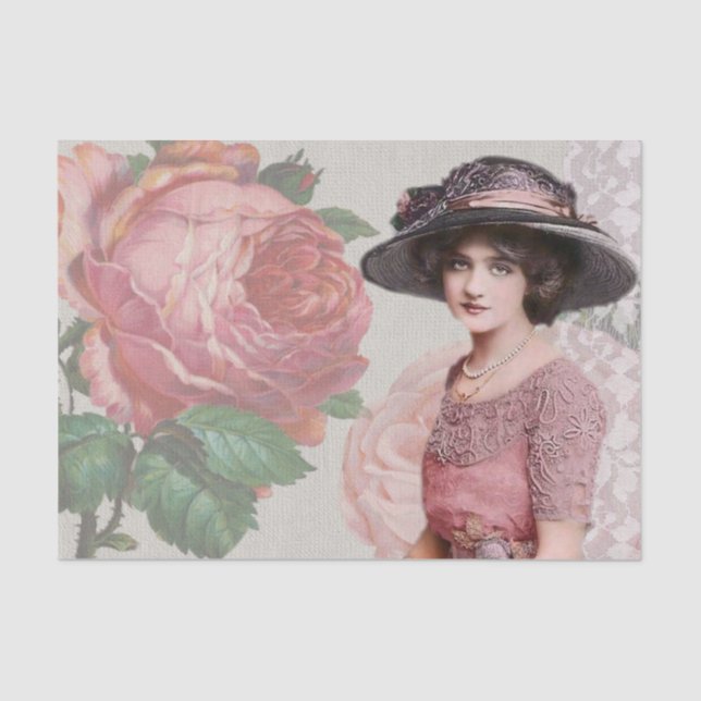 Junge Viktorianische Frau Verzierte Blume Kleid un Seidenpapier (Vorderseite)