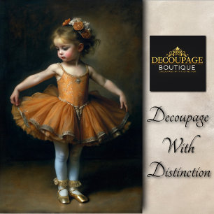 Junge Vintage-Ballerina im orangefarbenen Tutu-Dec Seidenpapier
