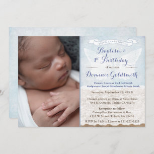 Junge Vintage Foto 1. Geburtstag Taufe Party Einladung