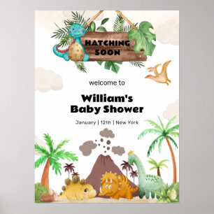Junge Vulkan schlüpft Dinosaurier Baby Shower Will Poster