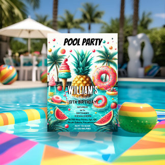 Junge Wasser blau Cool Pool Party 13. Geburtstag Einladung