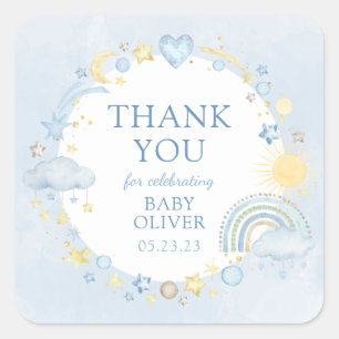 Junge Wasserfarbe Regenbogen Sippe und sehen Quadratischer Aufkleber