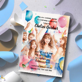 Junge Watercolor-Leute feiern Geburtstag Einladung