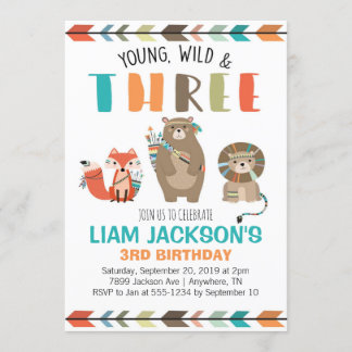 Junge Wilde drei Jungen zum dritten Geburtstag Einladung