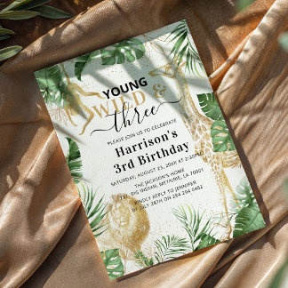 Junge, wilde & dreitägige Jungle Grüne Geburtstags Einladung