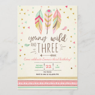 Junge wilde und drei einladen Girl Pink Gold 3. Einladung