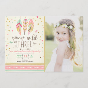 Junge wilde und drei einladen Girl Pink Gold 3. Einladung