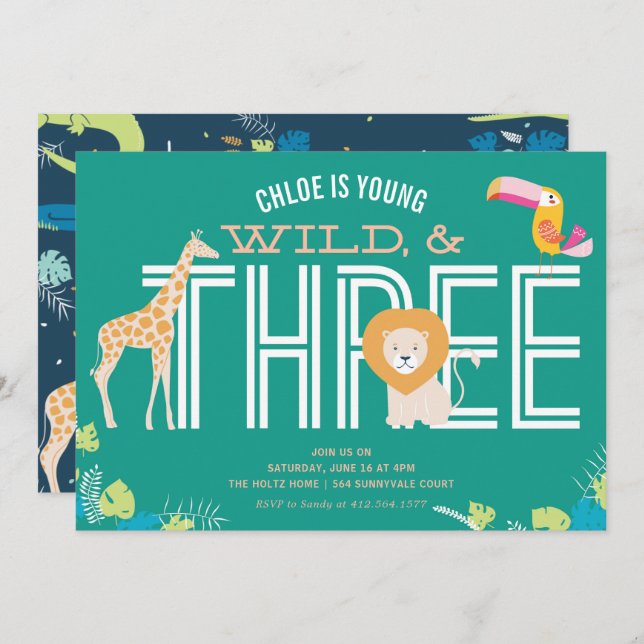 Junge, wilde und drei einladung (Vorne/Hinten)