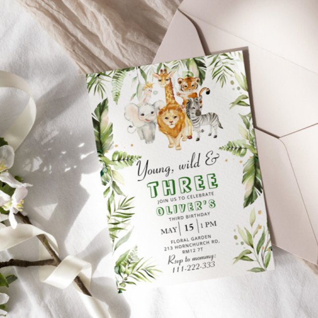 Junge, wilde und drei Safari-Geburtstag Einladung (Von Creator hochgeladen)