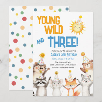 Junge wilde Waldtiere Partyhüte 3. Geburtstag Einladung