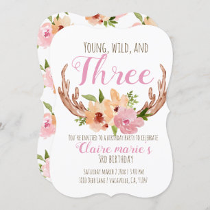 Junge Wildtiere und drei Geburtstage Einladung