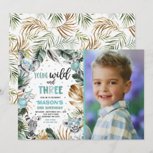 Junge Wildtiere und drei Safari-Dschungeltiere-Par Einladung